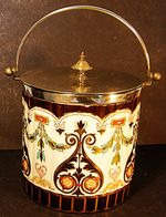 WEDGWOOD  ''BANNER & SWAGS'' PATTERN BISCUIT BARREL, Y1878, SUPERB CONDITION