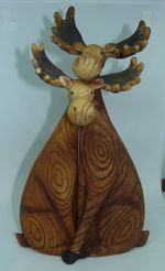 Hugging Moose Couple Wood Carved Like Cabin Rustic Figurine 2 pc Decor 8.75" T