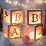 4Pcs Clear Balloon Boxes Baby Shower Decor Kit Letter Cube & 4 LED String Lights