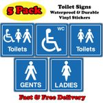 Toilet Sticker Sign - Restaurant Toilets WC - Waterproof Vinyl Sticker - 5 Pack
