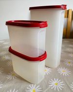 3 Vintage Tupperware Modular Mates Space Saver Storage Containers Red Lids 5 & 2