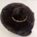 1960s Vintage Mink Hat Dark Brown Lined Gold Trimming Size Small