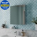 Double Door Bathroom Mirror Cabinet Cupboard Stainless Steel Wall Mounted 600mm