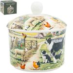 Sugar Bowl Ceramic with Lid Collie & Sheep Fine China Farm Design Gift Idea