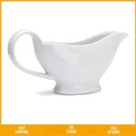 Elegant White Ceramic Porcelain Gravy Boat with Pouring Spout, 8 oz