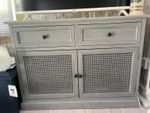 Grey Washed Wood & Cane Sideboard TV Unit  2 Drawers + 2 Cupboards