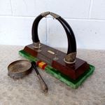 RARE OLD SILVER MOUNTED HORN TABLE GONG