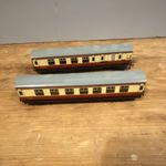 2x Hornby Dublo 3-rail tinplate Midland region blood and custard coaches