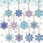 12 Pcs 5D DIY Assorted Snowflake Christmas Diamond Art Painting Keyrings UK CO