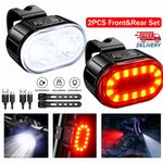 2x Mountain Bike Lights USB Rechargeable Bicycle LED Torch Front Rear + Lamp Set