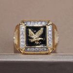 Mens Ring Gold Silver Stainless Steel Eagle Black Gemstones CZ Jewellery Gift UK