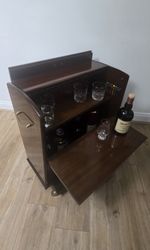 Vintage Cocktail/Drinks Cabinet on Wheels with Fold-Down Door, Shelf