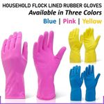 Household Rubber Multipurpose Long Cuff Gloves Flock Washing Up Kitchen Cleaning