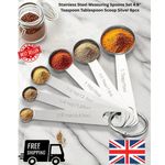 Stainless Steel Measuring Spoons Set 4.9″ Teaspoon Tablespoon Scoop Silver 6pcs