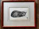 Original Signed Vintage Watercolor Asian Inspired Cat Framed & Mounted Cornwall