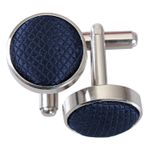 Navy Blue Mens Cufflinks Plain Solid Check Silver Plated Cuff Links by DQT