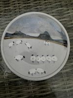 Vintage Highland Stoneware Handpainted Landscape Dancing Sheep Wall Plaque -20cm