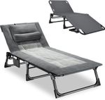 Mopaicot Foldable Sun Lounger with Padded Mattress and Pillow Grey
