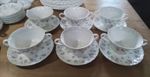 Vintage Wedgwood Bone China Soup Bowl and Saucers x 6 'April Flowers'  Pattern