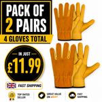 2X Yellow Leather Gardening Gloves Thorn Proof Garden Work Driver Safety Glove
