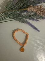 Beige Brown & Orange Beaded Stretch Slip-On Bracelet with Orange Dangle Charm
