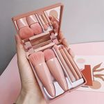 5Pcs Portable Makeup Brush Set With Mirror Foldable Travel Kit Free Ship UK