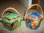 Pair of Vintage Japanese Satsuma Ware Jam / Mustard Pots with Dragon Motif