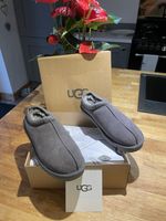 UGG Women’s Grey Suede Slip-On Moccasin Slippers Faux Fur Lined