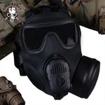 Tactical Gas Full face Mask Twin Port Respirator Airsoft SIMULATION With FAN