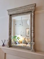 Antique French Painted Overmantle Mirror With Bevelled Glass c1910