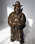 Large Chinese Vintage Bronze Statue of Daoist Immortal Lu Dongbin 20th C 9.5"