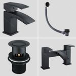 Black Bath & Basin Tap Mono Mixer Waterfall Square Modern Faucet + Plug & Waste