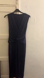 Women's Navy Sleeveless Twist Front Jumpsuit Round Neck Jersey Straight Leg L