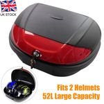 Motorcycle Top Box 52L Extra Large Motorbike Scooter Hard Luggage Case Black UK