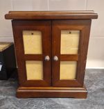 Wooden Photo Storage Box Cabinet, Double Doors, Dividers, Clear Sleeves Brown