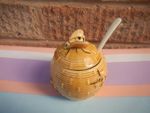 SMALL VINTAGE HONEY POT WITH BEES AND SPOON