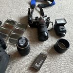 PENTAX ME Super - Black SLR Film Camera with Lens, Flash and Accessories