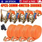 4 Pack Heavy Duty Ratchet Ties Down Straps 4M 38mm Lashing Cargo Luggage 3000kg