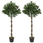 Outsunny Artificial Bay Laurel Topiary Trees with Twisted Trunk, Set of 2