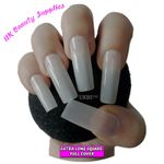 500x Extra Long Square NATURAL Full Cover False Nails Glue On Tips - UK SELLER