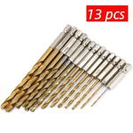 13PC HSS TITANIUM COATED DRILL BIT SET 1/4" HEX SHANK 1.5-6.5mm BITS LOW PRICES