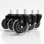 Office Chair Caster Wheels 3" - Heavy Duty Soft PU Rubber Office Wheels Black