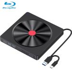 External Blu-ray Drive, USB 3.0 & Type-C BD Reader, DVD/CD Burner – Portable Blu