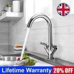 Modern Kitchen Sink Mixer Taps Swivel Spout Dual Lever Tap Mono Chrome Faucet UK