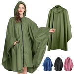Waterproof Rain Poncho with Hoods Lightweight Reusable Hiking Rain Coat Jacket