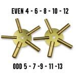 CLOCK WINDING KEYS brass spider star ODD 5-7-9-11-13 EVEN 4-6-8-10-12 old winder