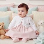 Baby Girl Bolero Cardigan Knitted Bows Spanish Style Taupe Pink White