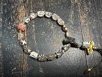 Agate Skull Bead Bracelet, Carved Stone Wrist Mala with Dragon Accent and Vajra