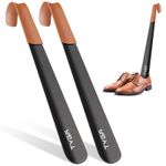 TYGA STORE Metal Shoe Horn– 42cm Long Shoehorn Black With Leather Handled