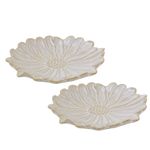 Set of 2 White Flower Trinket Dishes, 13cm Ceramic Daisy Shaped Jewellery Dishes